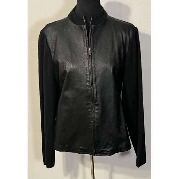 John Paul Richard Jacket Womens Medium Black Leather Full Zip Lined Stand Collar - Picture 1 of 11